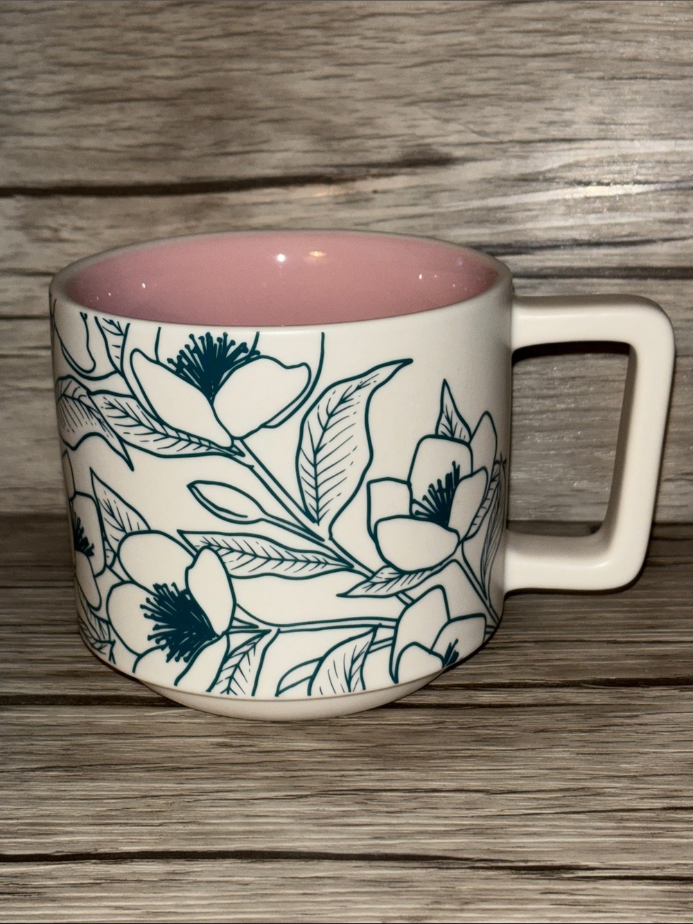 STARBUCKS Spring 2019 Limited Edition Teal Floral Outline Coffee Tea Mug